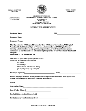 Request for Verification New Mexico Department of Workforce  Form