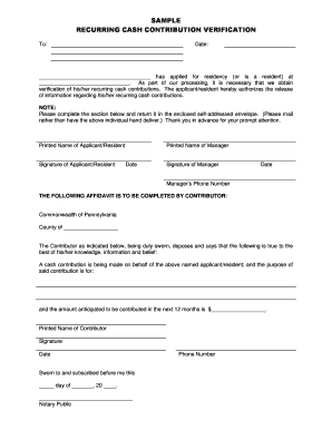 Recurring Cash Contribution Verification PHFA Phfa  Form