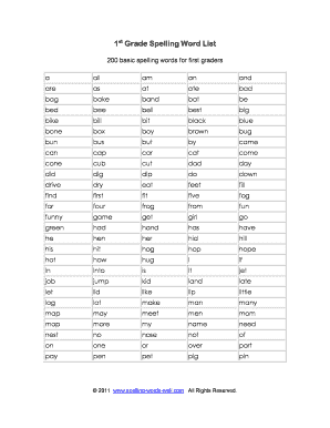 Spelling Bee Words  Form