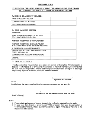 Mandate Form Electronic Clearing Service Films Division Filmsdivision