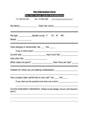 Pet Information Form