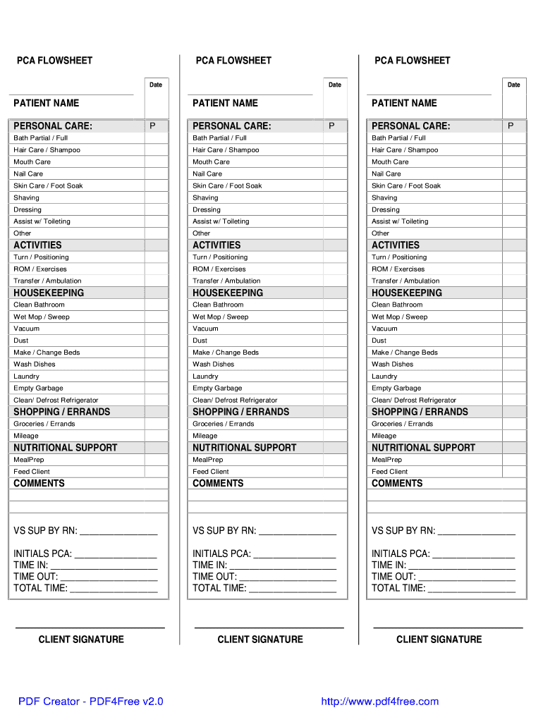 PCA FLOWSHEET Northeast Kingdom Homecare  Form