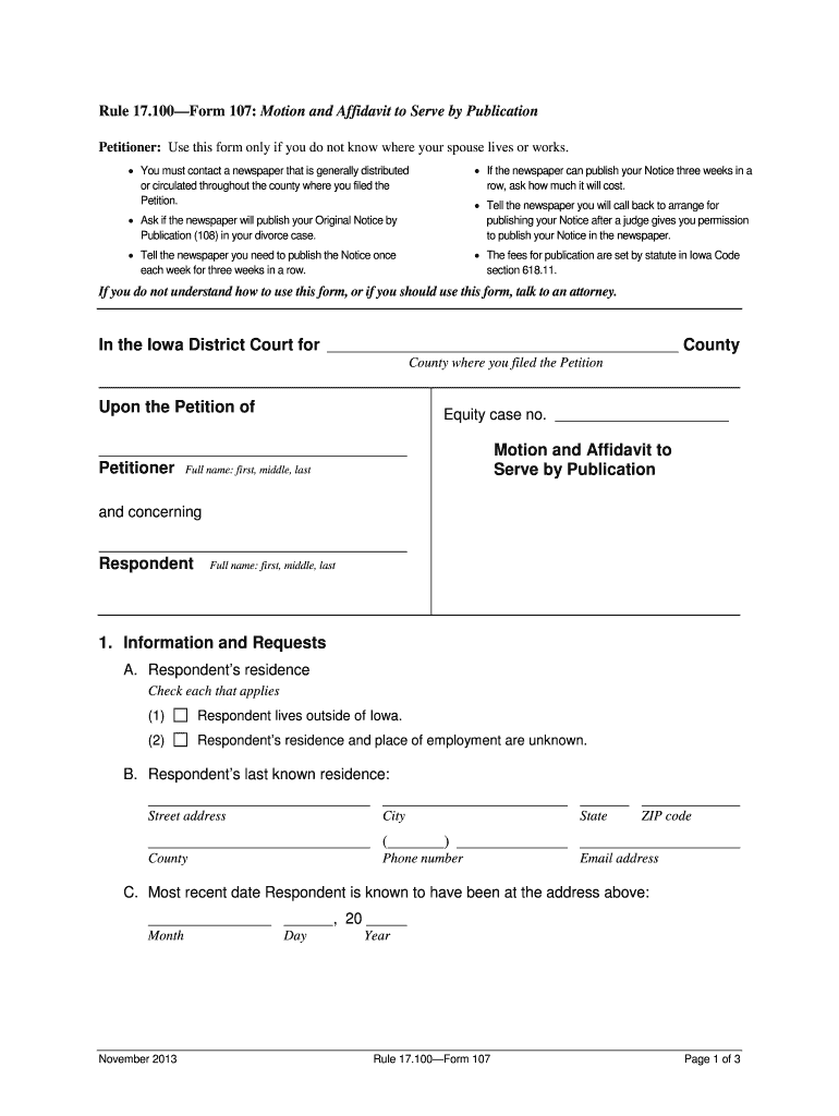 Iowa Motion Affidavit  Form