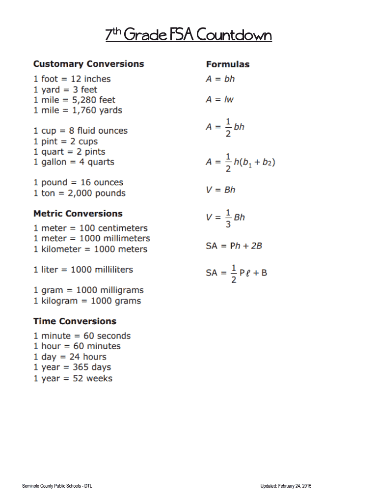  Fsa Countdown 7th Grade 2015-2024