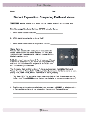 Comparing Earth and Venus Gizmo Answer Key  Form