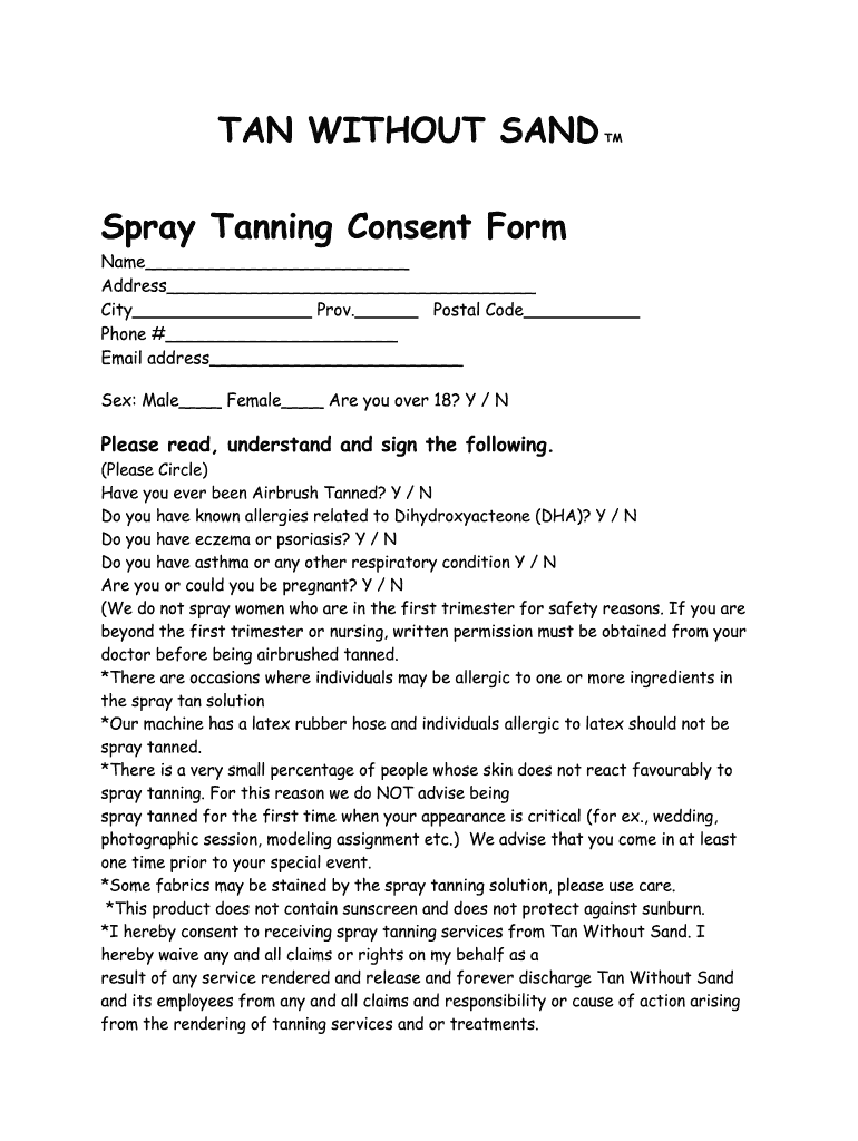 Spray Tan Consent Form