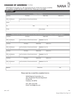  CHANGE of ADDRESS FORM NANA Regional 2016-2024