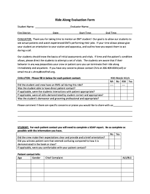 Ride along Evaluation Form Snofire5