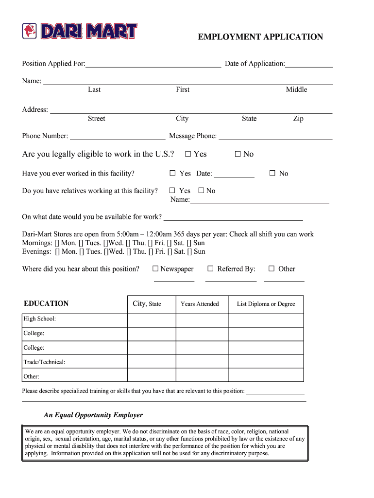 Dari Mart Application  Form