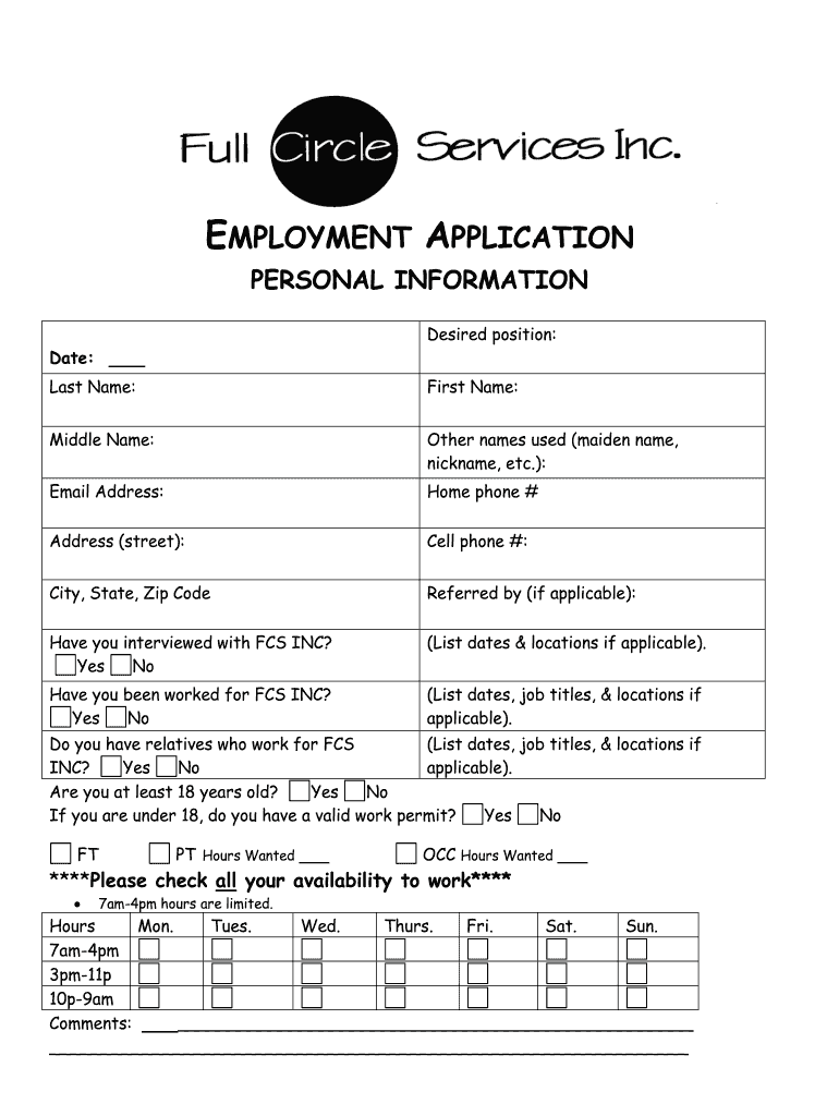 Application  Full Circle Services Inc  Form