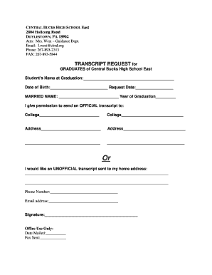 Graduate Transcript Request Alumni Only Central Bucks School Cbsd  Form