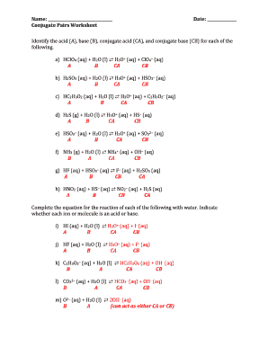 Conjugate Acid Base Pairs Worksheet  Form