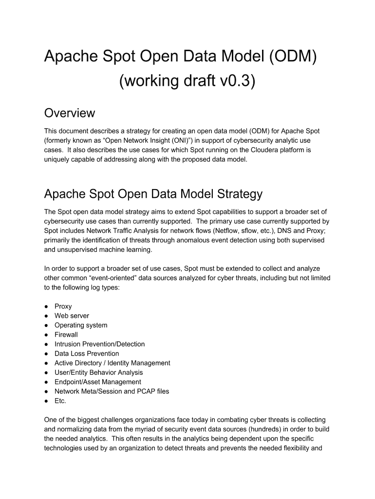 Apache Spot Open Data Model  Open Network Insight  Open Network Insight  Form