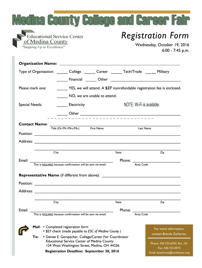 College Fair Registration Form ESC of Medina County Medina Esc