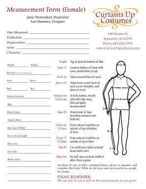 Costume Measurement Sheet  Form