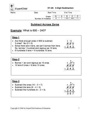 Subtract across Zeros Example What is 600 243? 6 0 0 2 4 3 6 0  Form