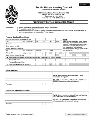  Community Service Completion Form 2016