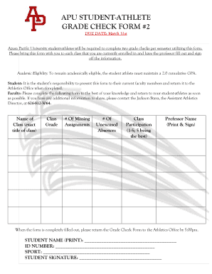 Athletic Grade Check Form