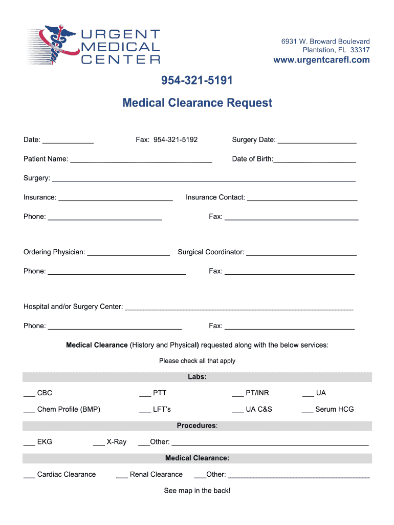 Medical Clearance Request Form
