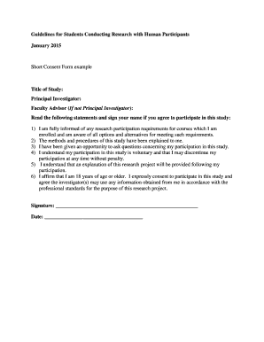 Short Consent Form for Research