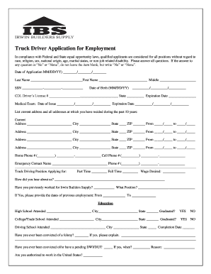 Driver Application for Employment  Form