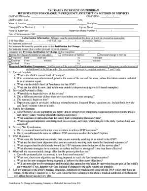 NYC EARLY INTERVENTION PROGRAM JUSTIFICATION for CHANGE  Form