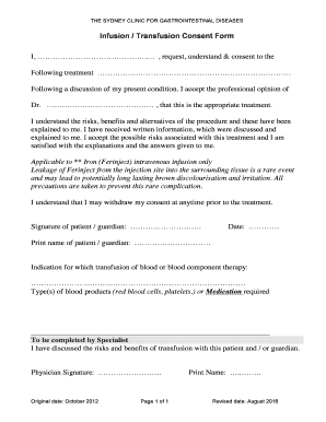 Infusion Transfusion Consent Form Nssc Com Au