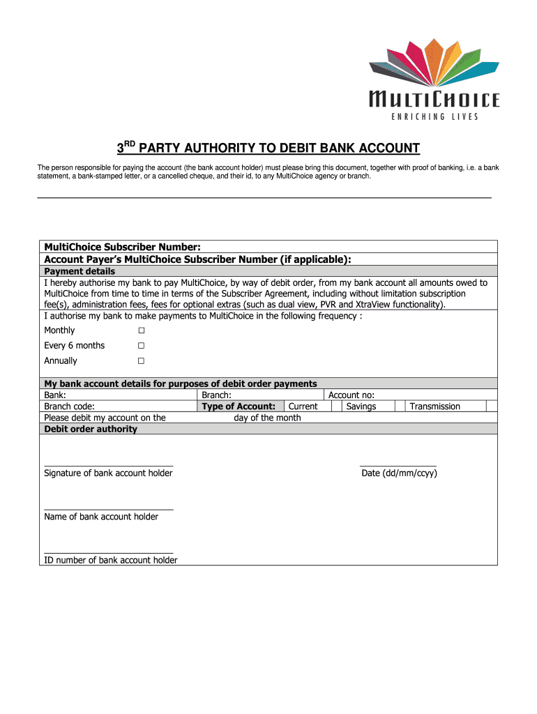 Dstv Third Party Debit Order Form