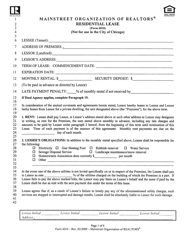Mainstreet Organization Of Realtors Residential Lease Fill Out and