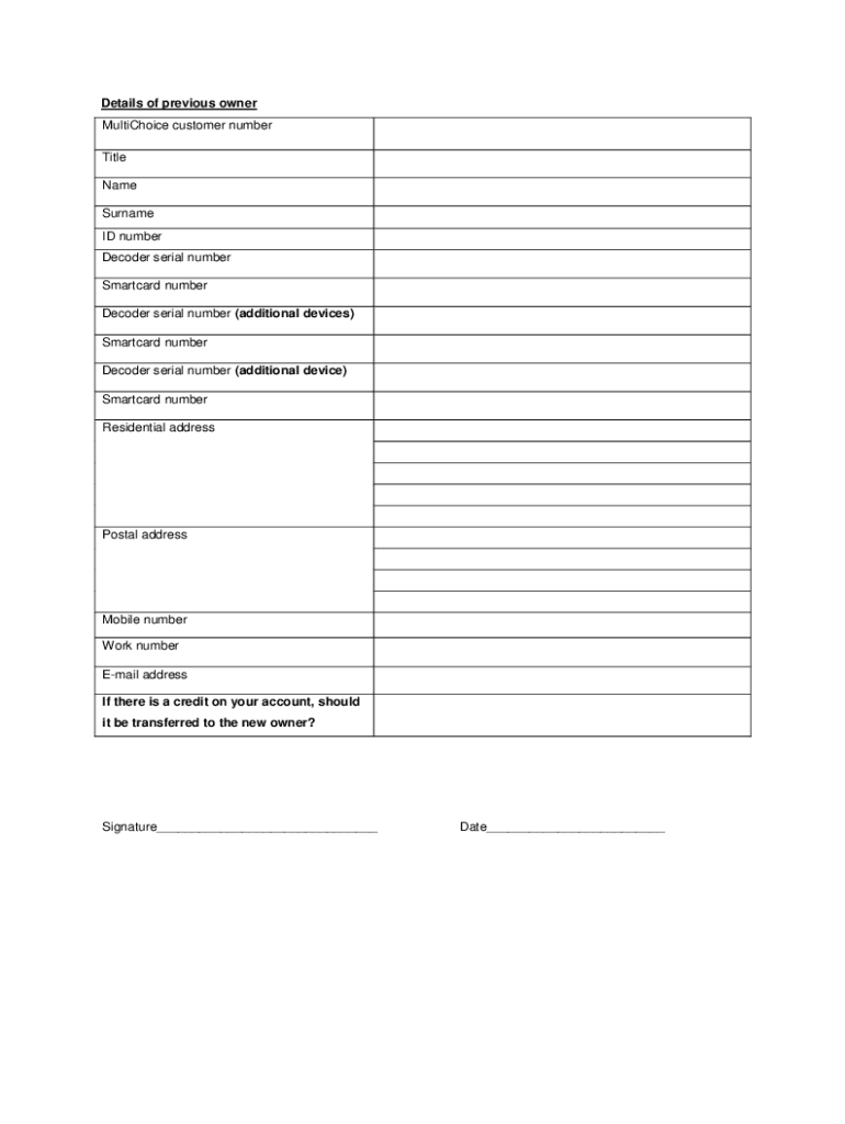 Dstv Change of Ownership  Form