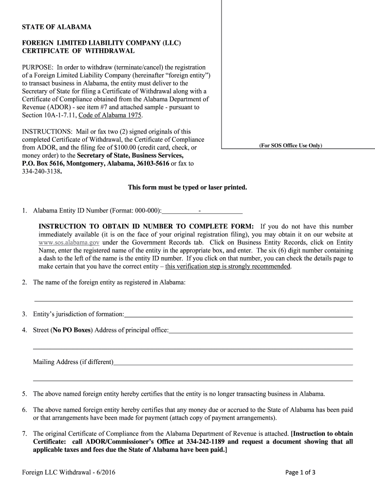  CERTIFICATE of WITHDRAWAL Foreign LLC Withdrawal 6 Sos Alabama 2020