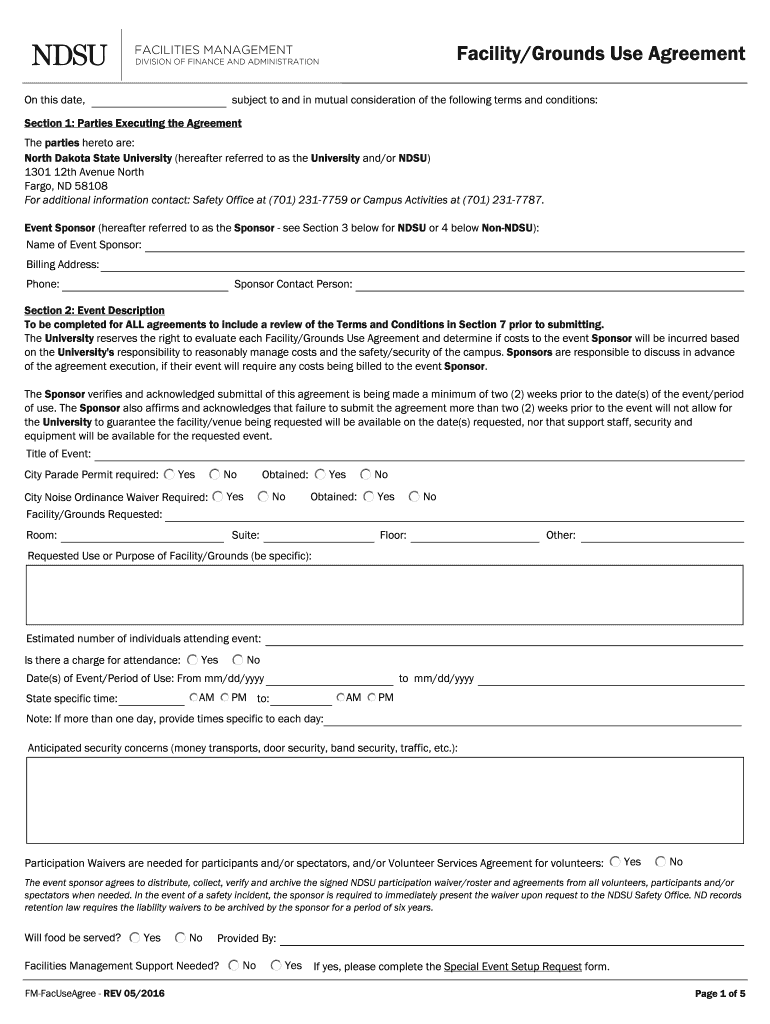  FacilityGrounds Use Agreement 2016