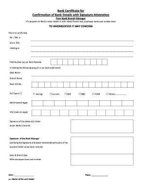 Bank Certificate for  Form