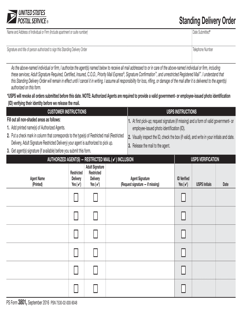 Standing Delivery Order  Form