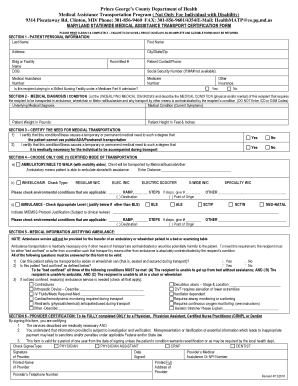 PGMA Medical Assistance Transport Certification Form Procare