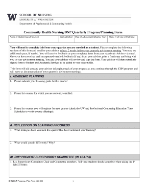  Community Health Nursing DNP Quarterly ProgressPlanning Form 2016-2024