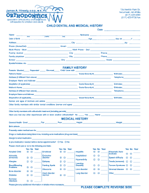 Child Health History Form Hinesly Orthodontics