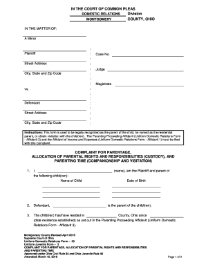 Instructions This Form is Used to Be Legally Recognized as the Parent of the Child, Be Named as the Residential