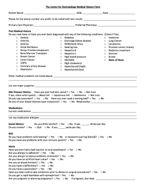 The Center for Dermatology Medical History Form Patient Name Centerfordermatology