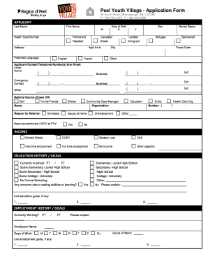 Peel Youth Village  Form