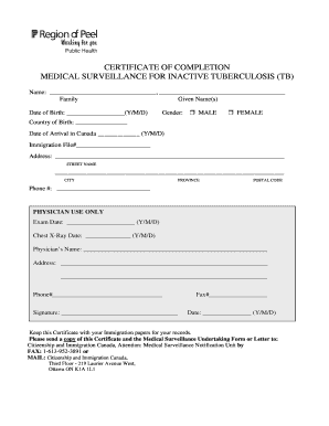 Medical Surveillance for Inactive Tuberculosis TB Region of Peel Peelregion  Form