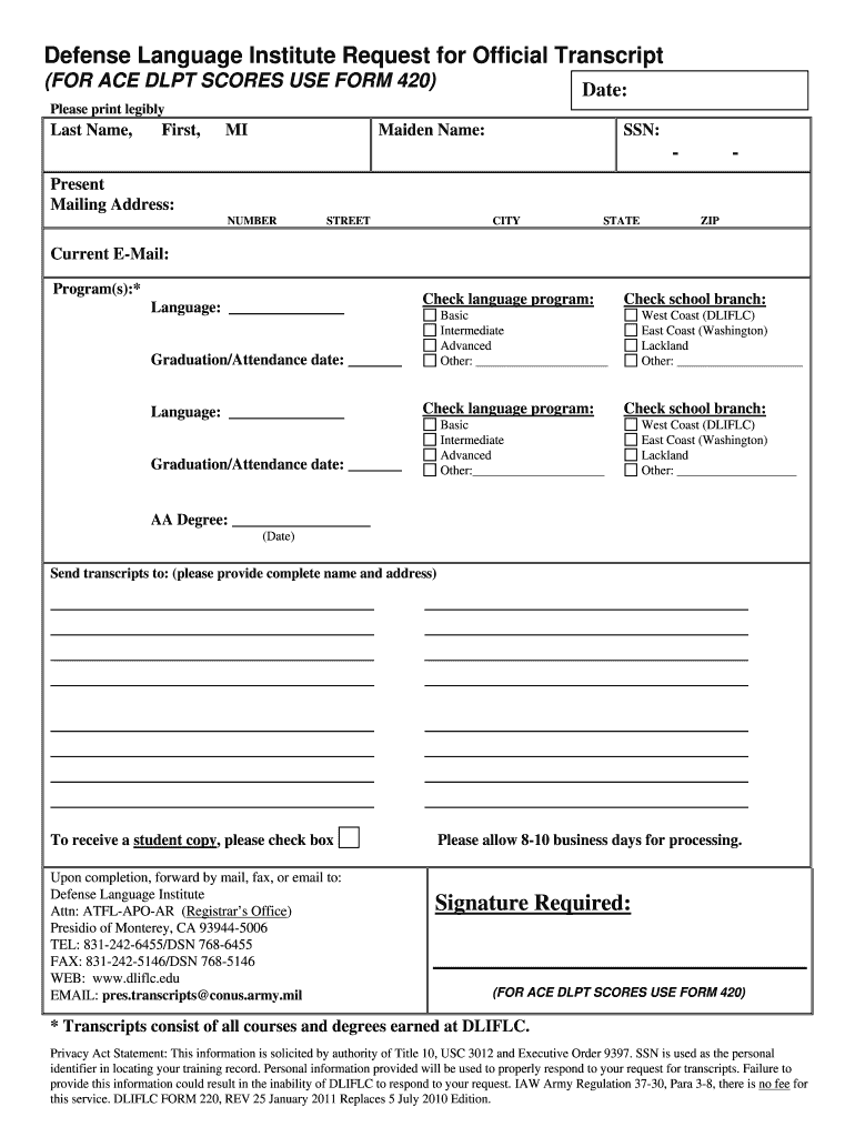 Get and Sign Dliflc Transcript Form 2011