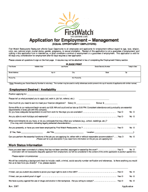 First Watch Application  Form