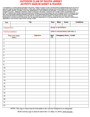 Plc Sign in Sheet  Form