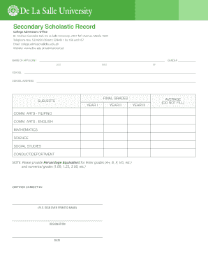 Scholastic Record Form