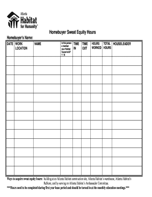  Sweat Equity Recording Form Atlanta Habitat for Humanity Atlantahabitat 2011