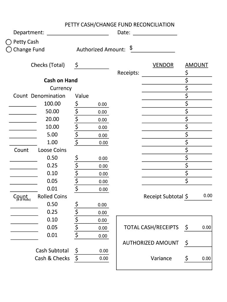 Printable Petty Cash Sheet  Form