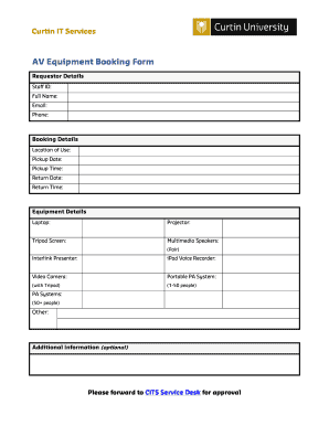 Equipment Booking Form