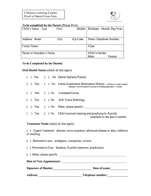 Dental Exam Form