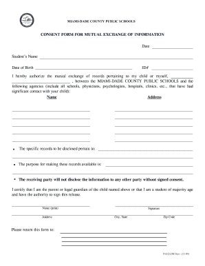 Consent Form for Mutual Exchange of Information